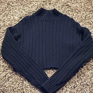 Navy Blue Ribbed Knit Sweater